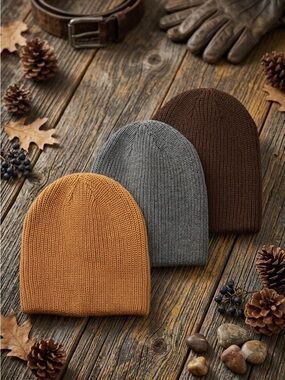 🎁 New George Men’s Beanie Set, 3-Pack, Multicolor, Gray, Brown